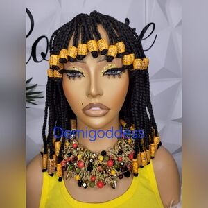 Handmade Braided Wigs For Black Women Beaded Braided Wig with Bangs: 14-inch